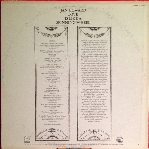 Jan Howard : Love Is Like A Spinning Wheel (LP)