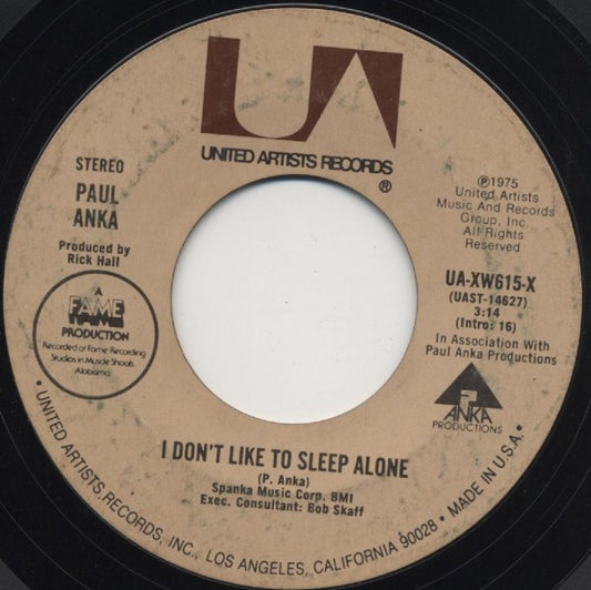 Paul Anka : I Don't Like To Sleep Alone (7", Single, Styrene, Ter)