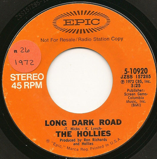 The Hollies : Long Dark Road (7", Single, Mono, Promo, Styrene)