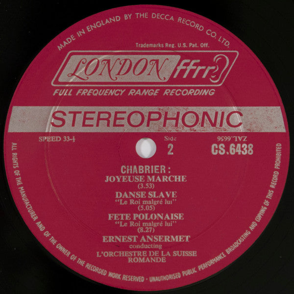 Chabrier*, Ansermet*, L'Orchestre De La Suisse Romande : Orchestral Music (LP, Album)