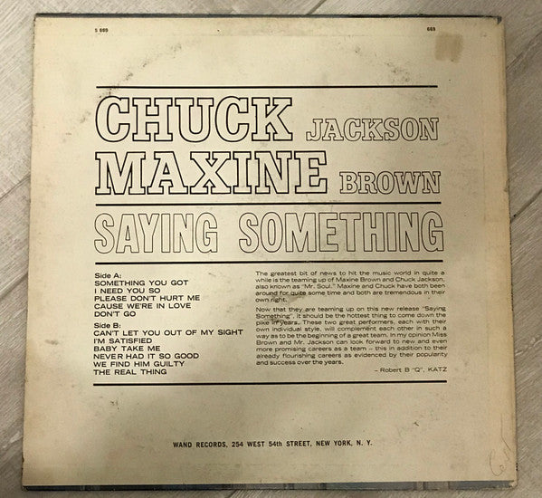 Chuck Jackson & Maxine Brown : Saying Something (LP, Album, Mono)