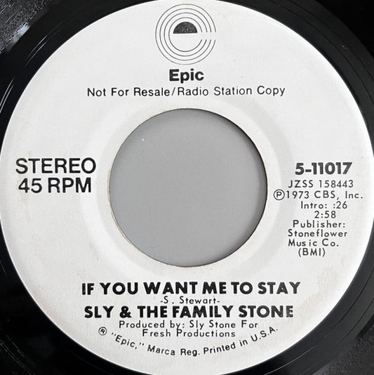 Sly & The Family Stone : If You Want Me To Stay (7", Single, Mono, Promo, Spe)