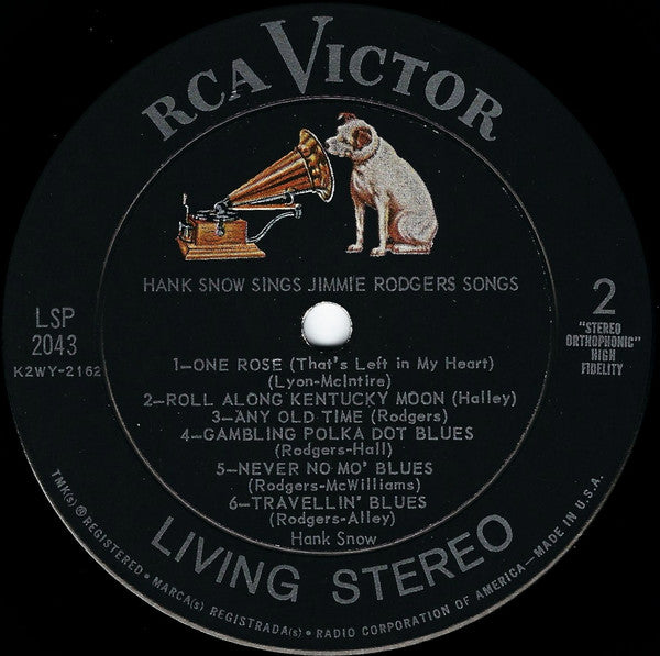 Hank Snow : Hank Snow Sings Jimmie Rodgers Songs (LP, Album, Ind)