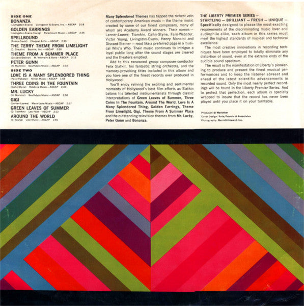 Felix Slatkin : Many Splendored Themes (LP, Album, Mono)