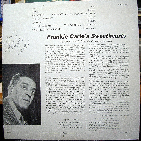 Frankie Carle : Frankie Carle's Sweethearts (LP, Album, Mono)