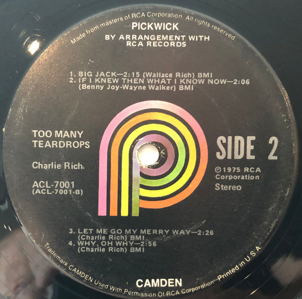 Charlie Rich : Too Many Teardrops (LP, Comp)