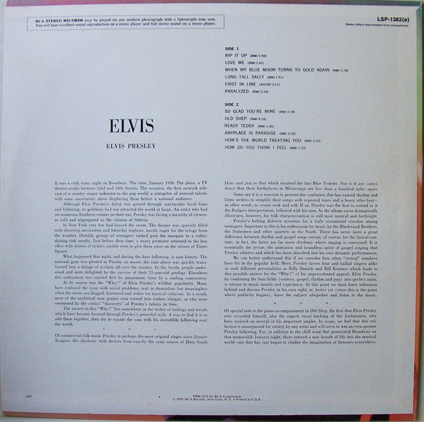 Elvis Presley : Elvis (LP, Album, RE, Bla)