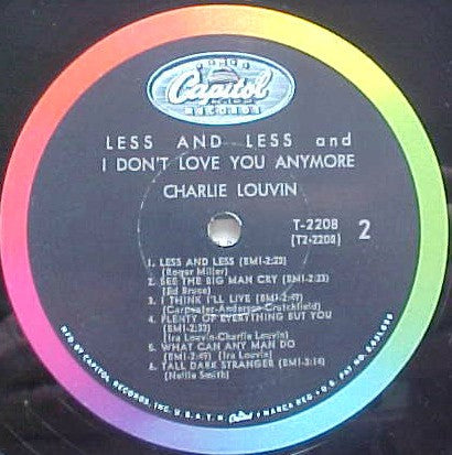 Charlie Louvin : Less And Less And I Don't Love You Anymore (LP, Album, Mono, Scr)