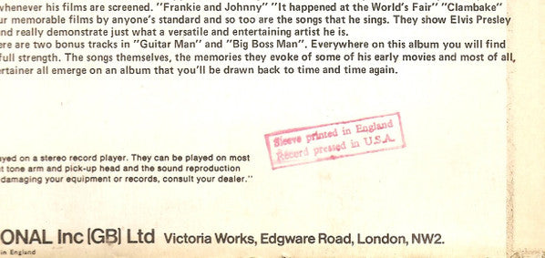 Elvis* : Elvis Sings Hits From His Movies (LP, Comp)