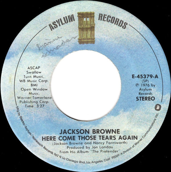 Jackson Browne : Here Come Those Tears Again (7", Single, Spe)