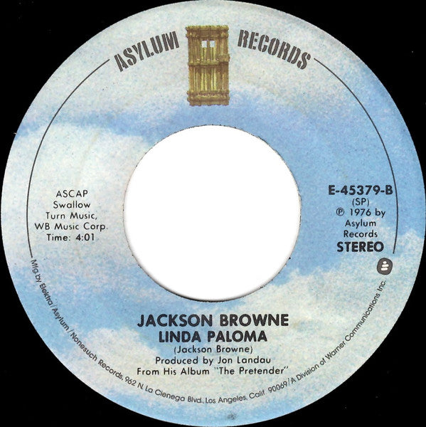 Jackson Browne : Here Come Those Tears Again (7", Single, Spe)