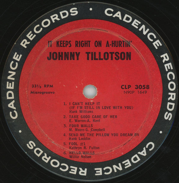 Johnny Tillotson : It Keeps Right On A-Hurtin (LP, Album, Mono)