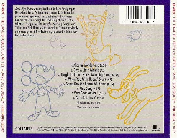 The Dave Brubeck Quartet : Dave Digs Disney (CD, Album, Mono, RE, RM)