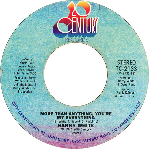 Barry White : You're The First, The Last, My Everything (7", Single, Styrene, Pit)