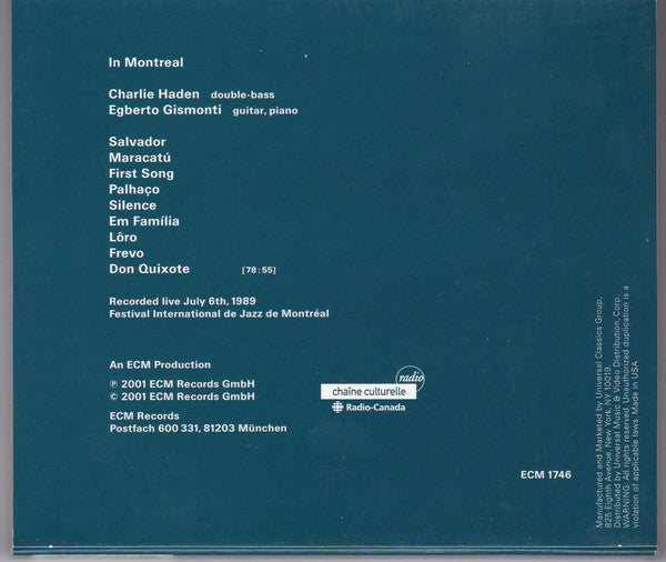 Charlie Haden / Egberto Gismonti : In Montreal (CD, Album)