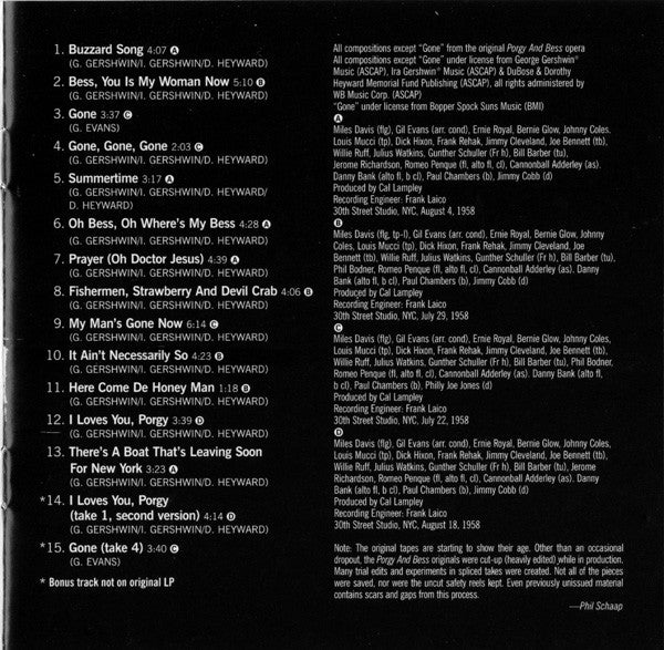 Miles Davis : Porgy And Bess (CD, Album, RE, RM, Pit)