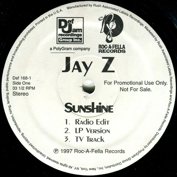 Jay Z* : Sunshine (12", Promo)