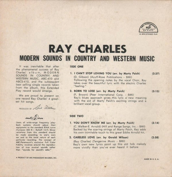 Ray Charles : Modern Sounds In Country And Western Music (7", EP)