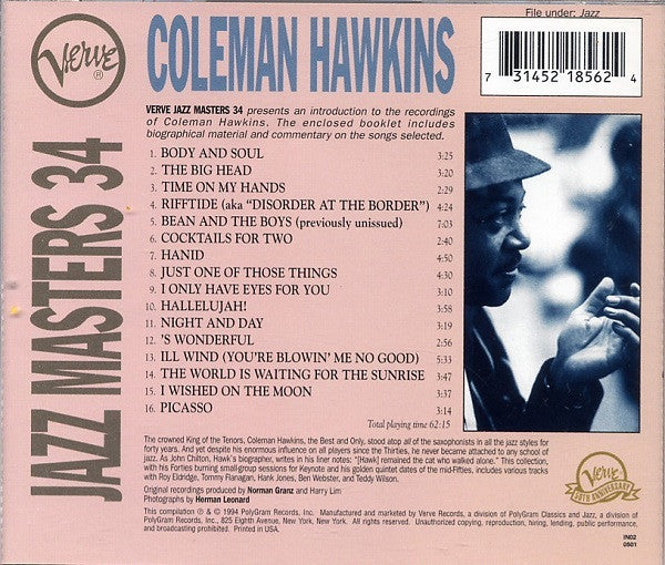 Coleman Hawkins : Verve Jazz Masters 34 (CD, Comp)