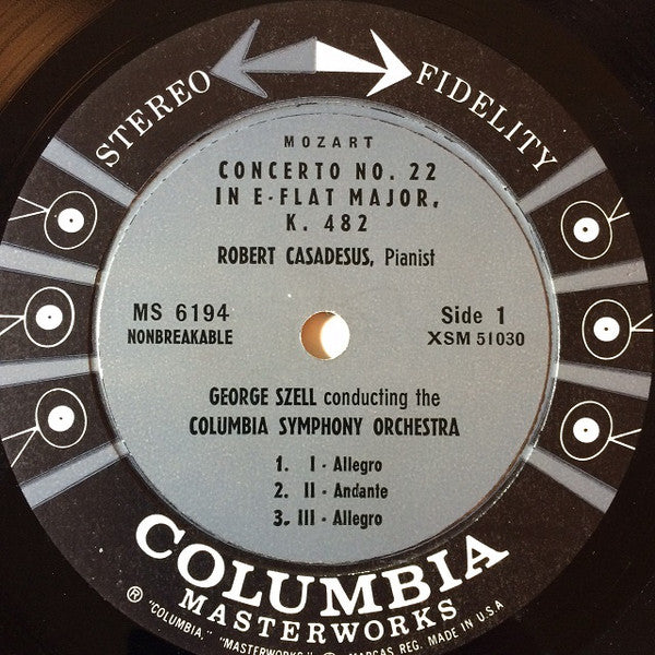 Mozart*, Robert Casadesus, George Szell : Concertos No. 22 In E Flat, K. 482 / No. 23 In A Major, K. 488 (LP, Album)