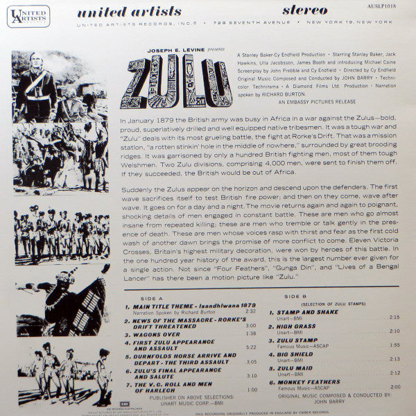 John Barry : Zulu (Original Motion Picture Sound Track & Themes) (LP, Album, RE)