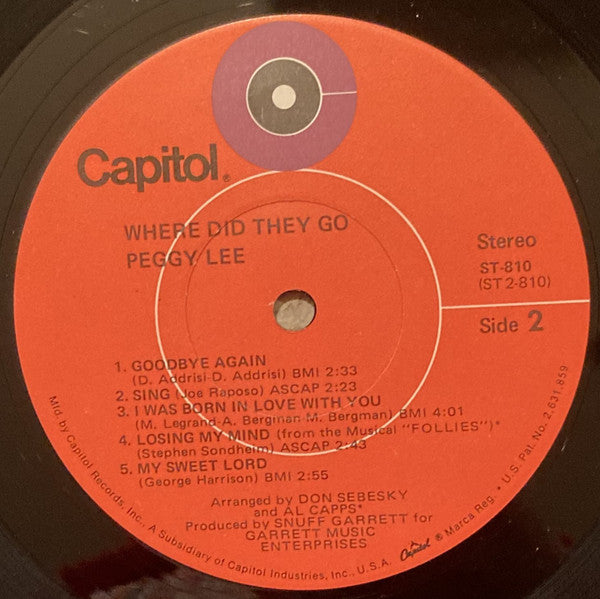 Peggy Lee : Where Did They Go (LP, Album, Jac)