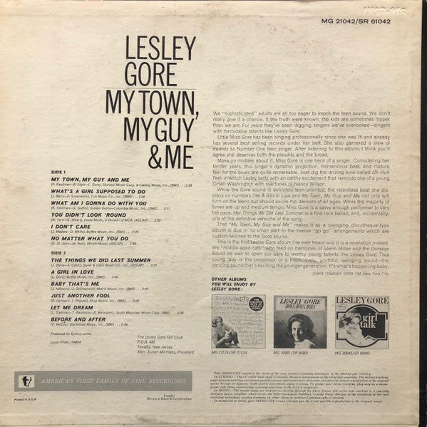 Lesley Gore : My Town, My Guy & Me (LP, Album, Ric)