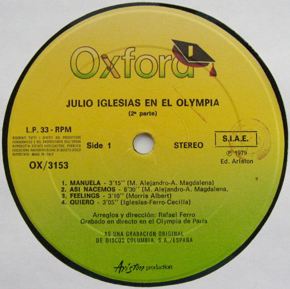 Julio Iglesias : Olympia 2° Parte (LP, Album)