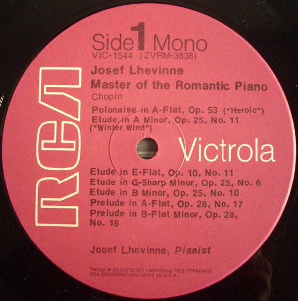Josef Lhevinne : Master Of The Romantic Piano (LP, Mono, Ind)