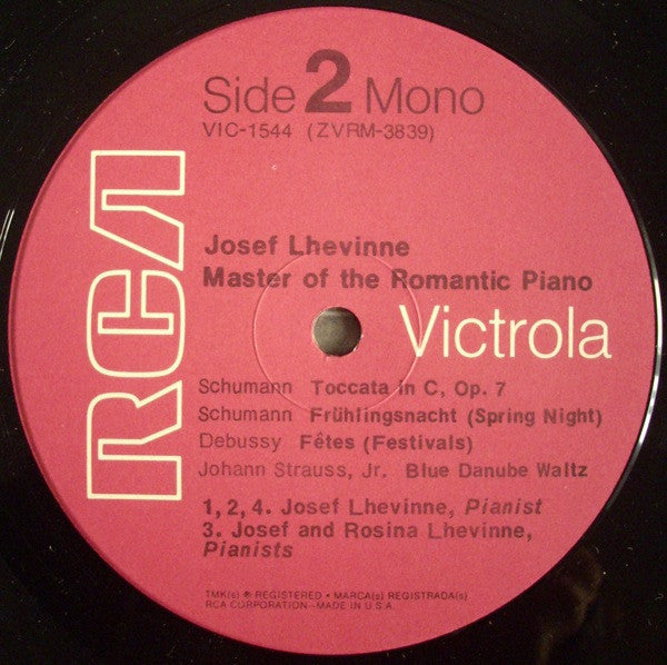 Josef Lhevinne : Master Of The Romantic Piano (LP, Mono, Ind)
