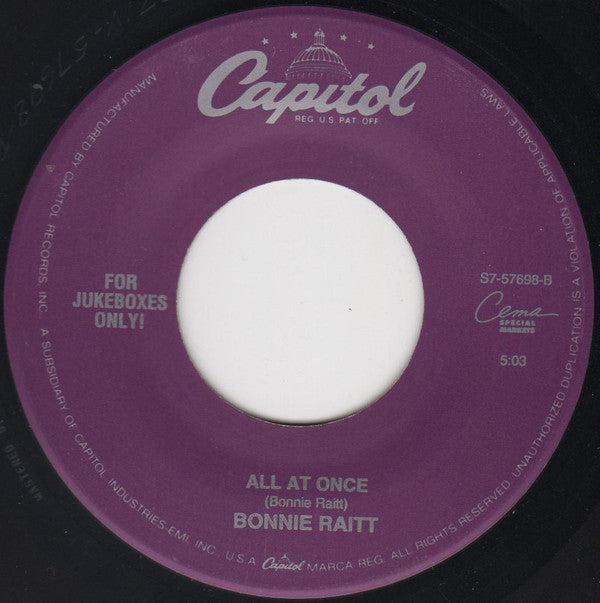 Bonnie Raitt : Not The Only One / All At Once (7", Single, Jukebox)