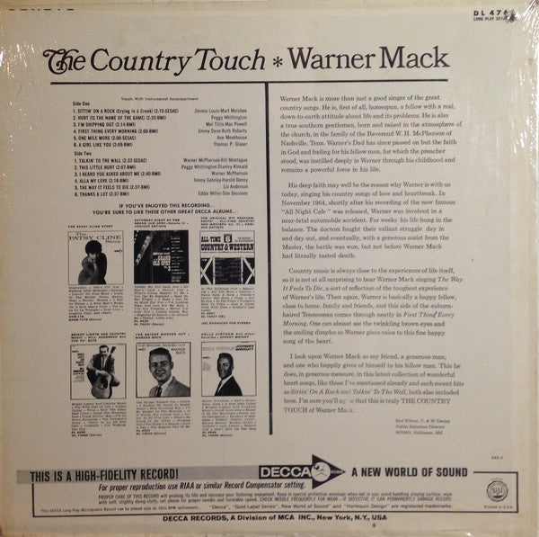 Warner Mack : The Country Touch (LP, Album, Mono, Pin)