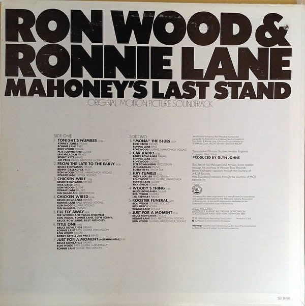 Ron Wood & Ronnie Lane : Mahoney's Last Stand - Original Motion Picture Soundtrack (LP, Album, Pre)