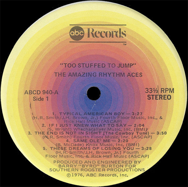 Amazing Rhythm Aces* : Too Stuffed To Jump (LP, Album)