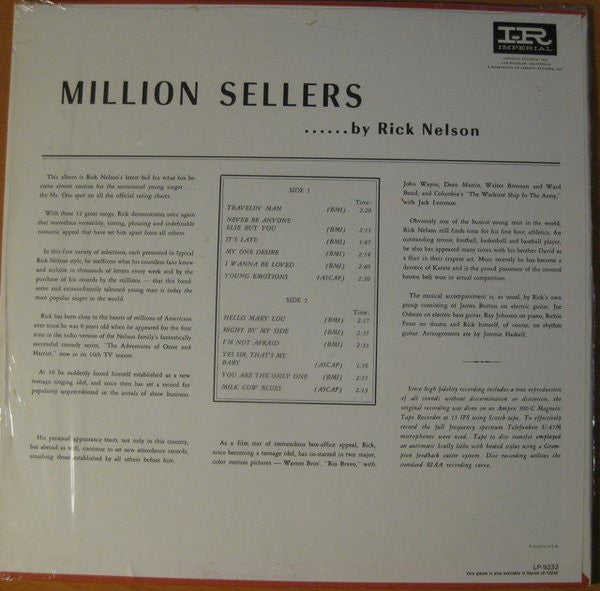 Rick Nelson* : Million Sellers (LP, Comp, Mono)