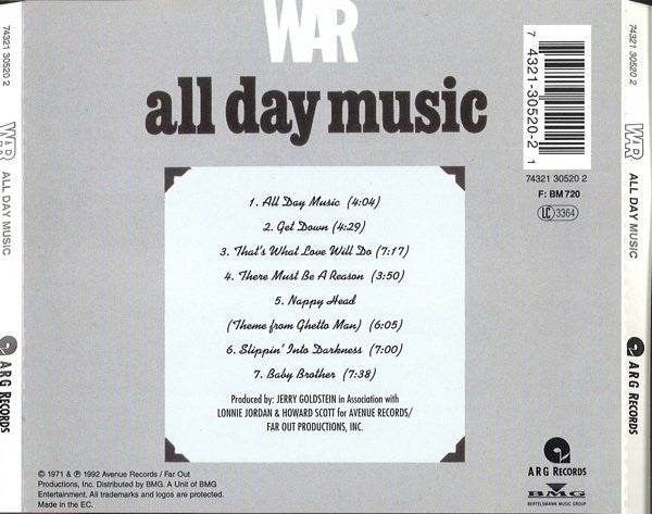 War : All Day Music (CD, Album, RM)