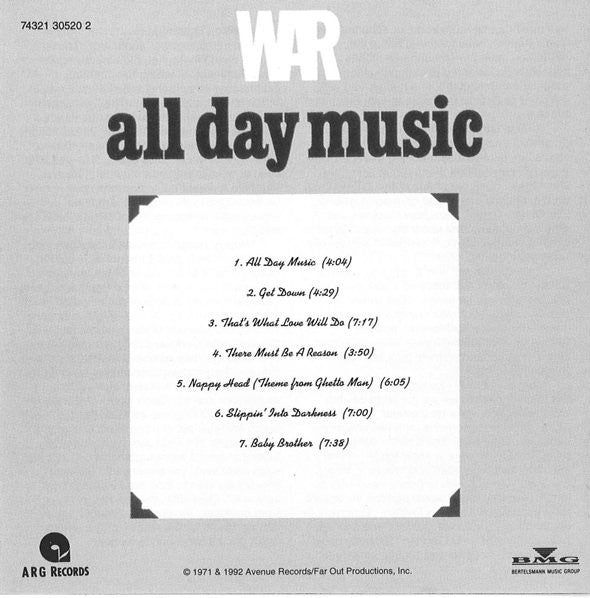 War : All Day Music (CD, Album, RM)