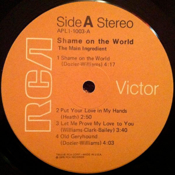 The Main Ingredient : Shame On The World (LP, Album)