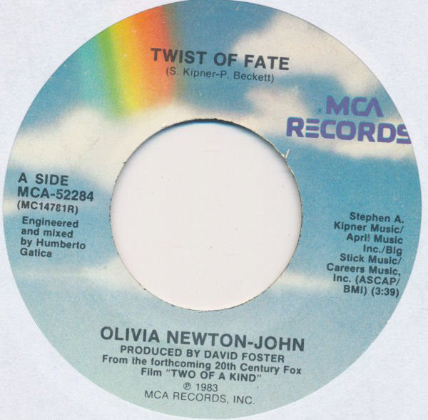 Olivia Newton-John : Twist Of Fate / Take A Chance (7", Pin)