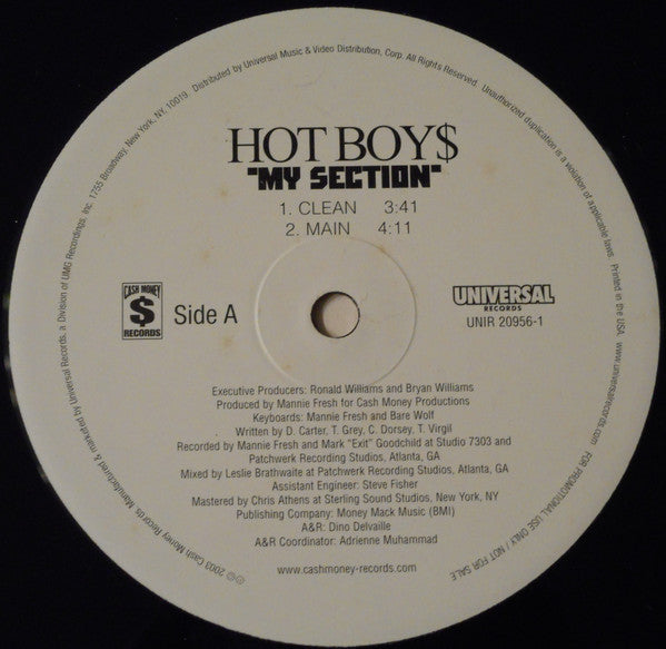 Hot Boys : My Section (12", Single, Promo)