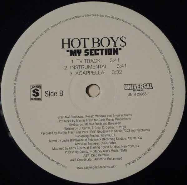Hot Boys : My Section (12", Single, Promo)