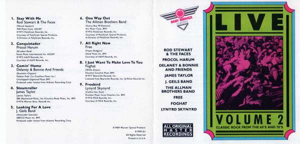 Various : Live Volume 2: Classic Rock From The 60's And 70's (CD, Comp)