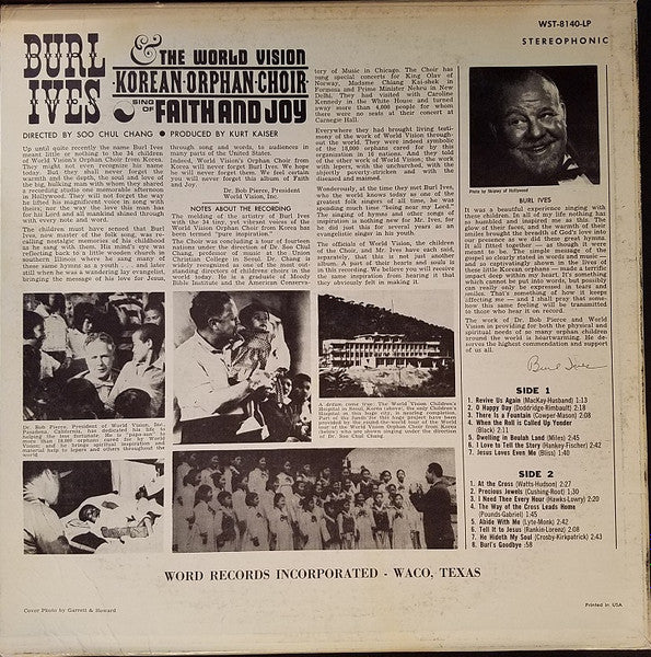 Burl Ives & The World Vision Korean Orphan Choir* : Faith And Joy (LP)