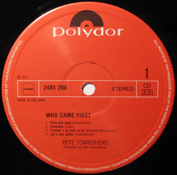 Pete Townshend : Who Came First (LP, Album, RE)