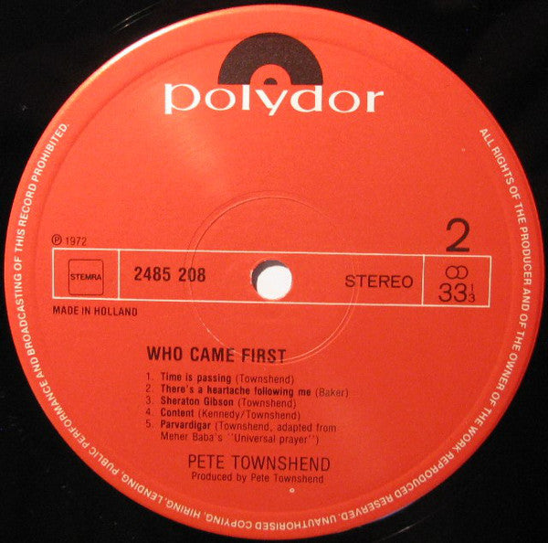 Pete Townshend : Who Came First (LP, Album, RE)