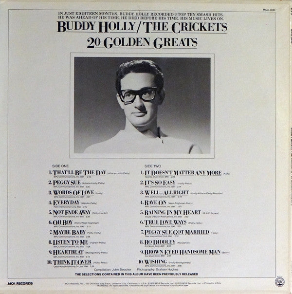Buddy Holly / The Crickets (2) : 20 Golden Greats (LP, Comp, Mono, Pin)