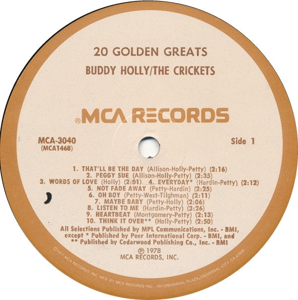 Buddy Holly / The Crickets (2) : 20 Golden Greats (LP, Comp, Mono, Pin)