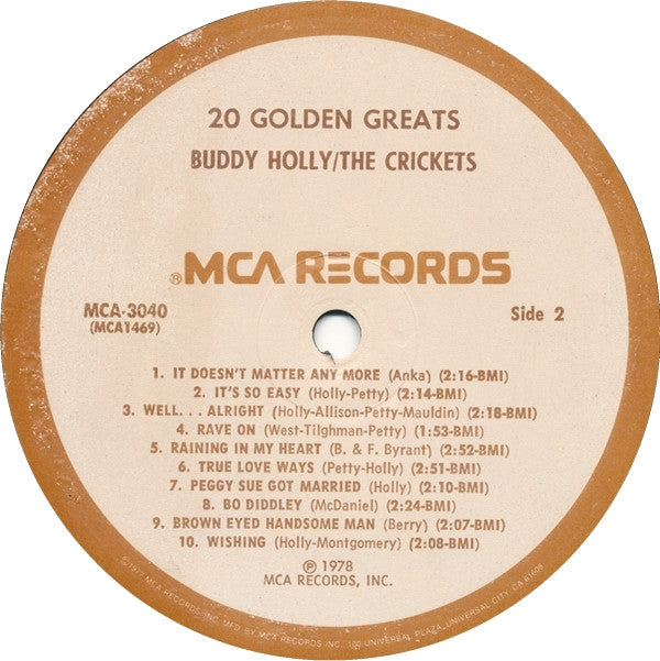 Buddy Holly / The Crickets (2) : 20 Golden Greats (LP, Comp, Mono, Pin)