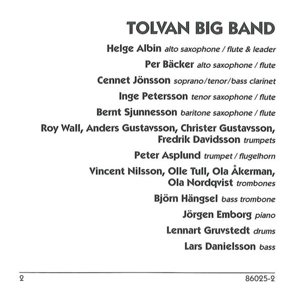 Tolvan Big Band : Plays The Music Of Helge Albin (CD)