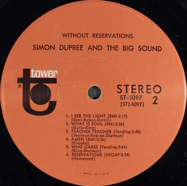 Simon Dupree & The Big Sound* : Without Reservations (LP, Album)